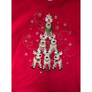 Ugly Christmas Sweater Party Sweatshirt Womens 2XL Red Reindeer Tree Decorated